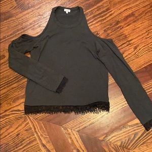 Slendid- Lace Trim Cold Shoulder Top